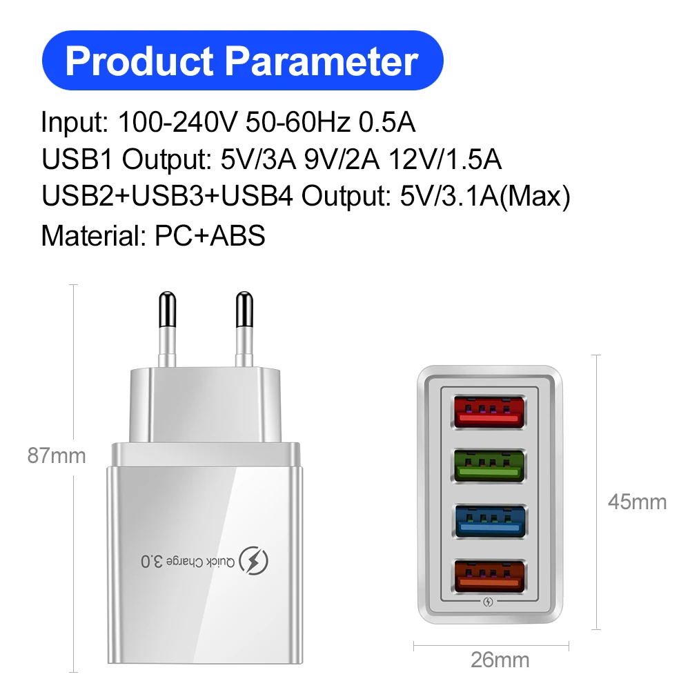 아이폰 13 용 고속 충전 3.0 전화 어댑터, 벽 모바일 충전기, 삼성 샤오미 미 태블릿용 USB 충전기