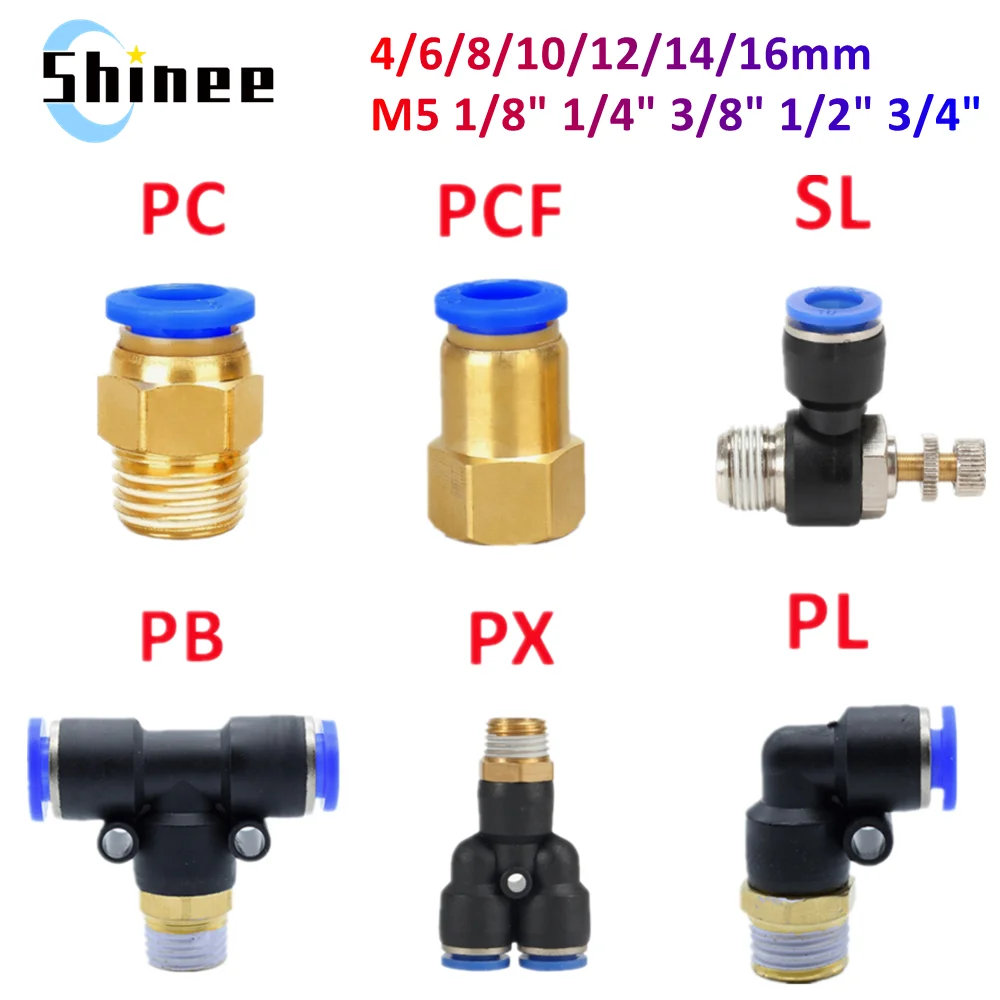 공압 공기 커넥터 피팅 PC/PCF/SL/PB/PX/PL 10mm 12mm 14mm 16 스레드 M5 3/4 