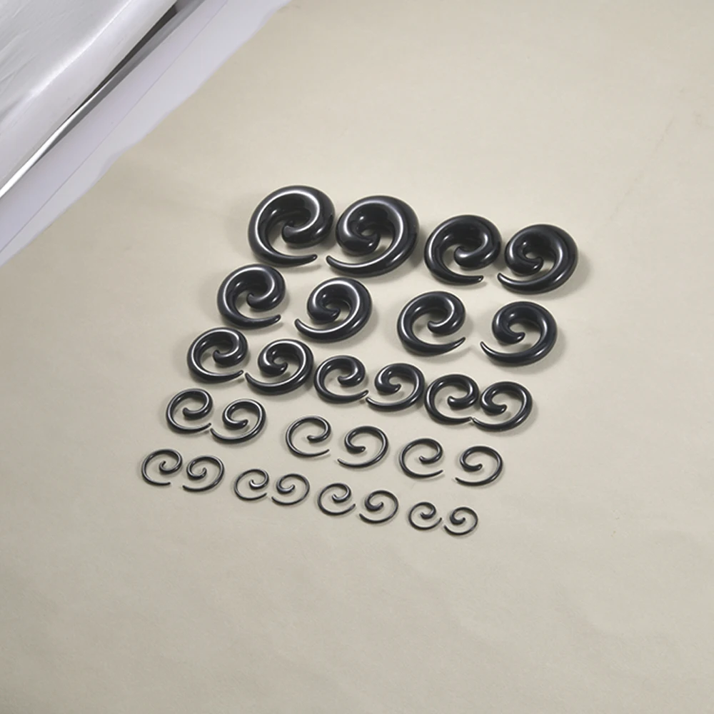 아크릴 블랙 이어 나선형 확장기 이어 플러그, 나선형 이어 피어싱 스트레처 바디 쥬얼리, 1.2mm-24mm 피어싱 쥬얼리, 1 쌍