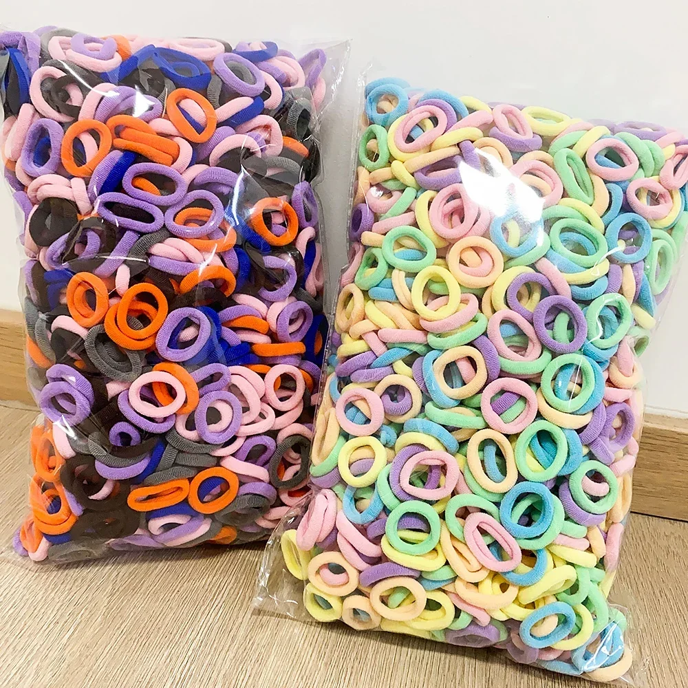 100PCS 여자를위한 다채로운 기본 나일론 Ealstic 헤어 넥타이 포니 테일 잡아 Scrunchie 고무 밴드 아이 패션 헤어 액세서리