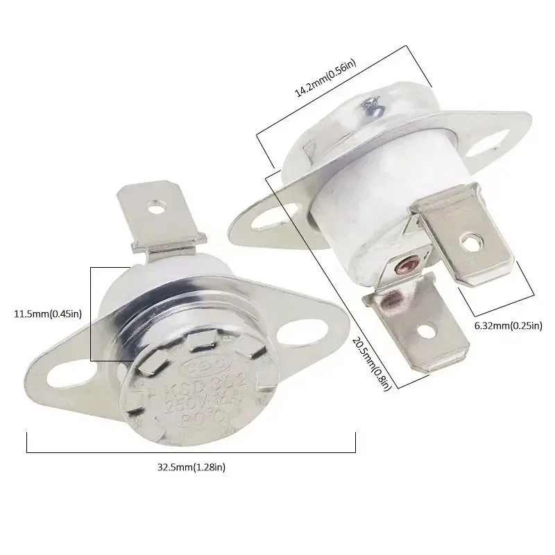 KSD301 KSD302 40-300 도 세라믹 스위치, 평상시 닫힘 온도 조절 45C 75C 85C 90C 135C 220C 300C, 10A, 16A, 250V