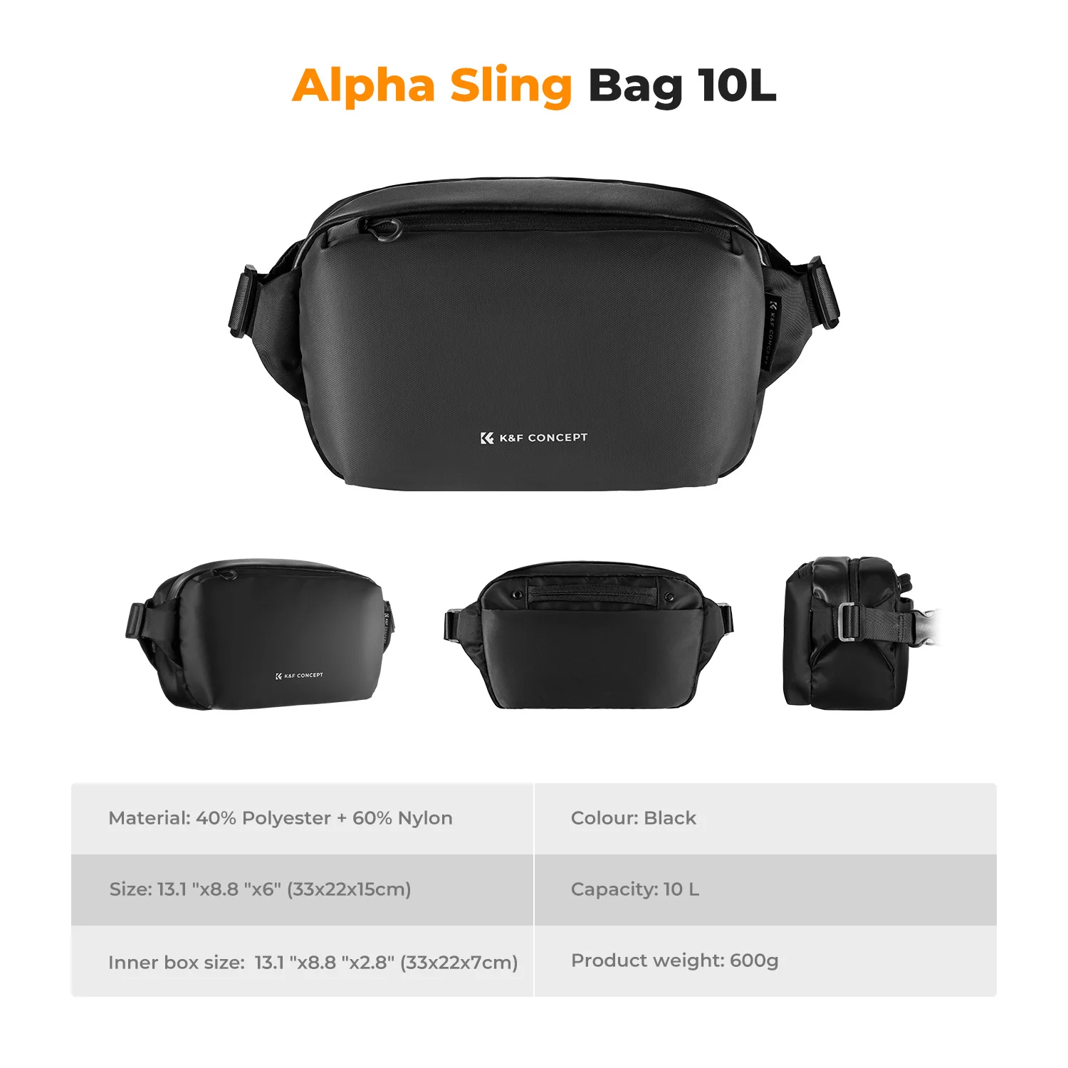 K & F Concept 카메라 숄더백, 디지털 캐논, 니콘, 소니, DJI 드론용, 경량 여행 사진 슬링백, 휴대용 파우치, 10L
