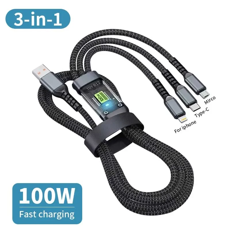 FIRSTING USB 고속 충전 케이블, 디지털 디스플레이, 범용 편조 충전 케이블, 아이폰, 삼성, 샤오미 원플러스용, 3 인 1, 100W title=FIRSTING USB 고속 충전 케이블, 디지털 디스플레이, 범용 편조 충전 케이블, 아이폰, 삼성, 샤오미 원플러스용, 3 인 1, 100W 