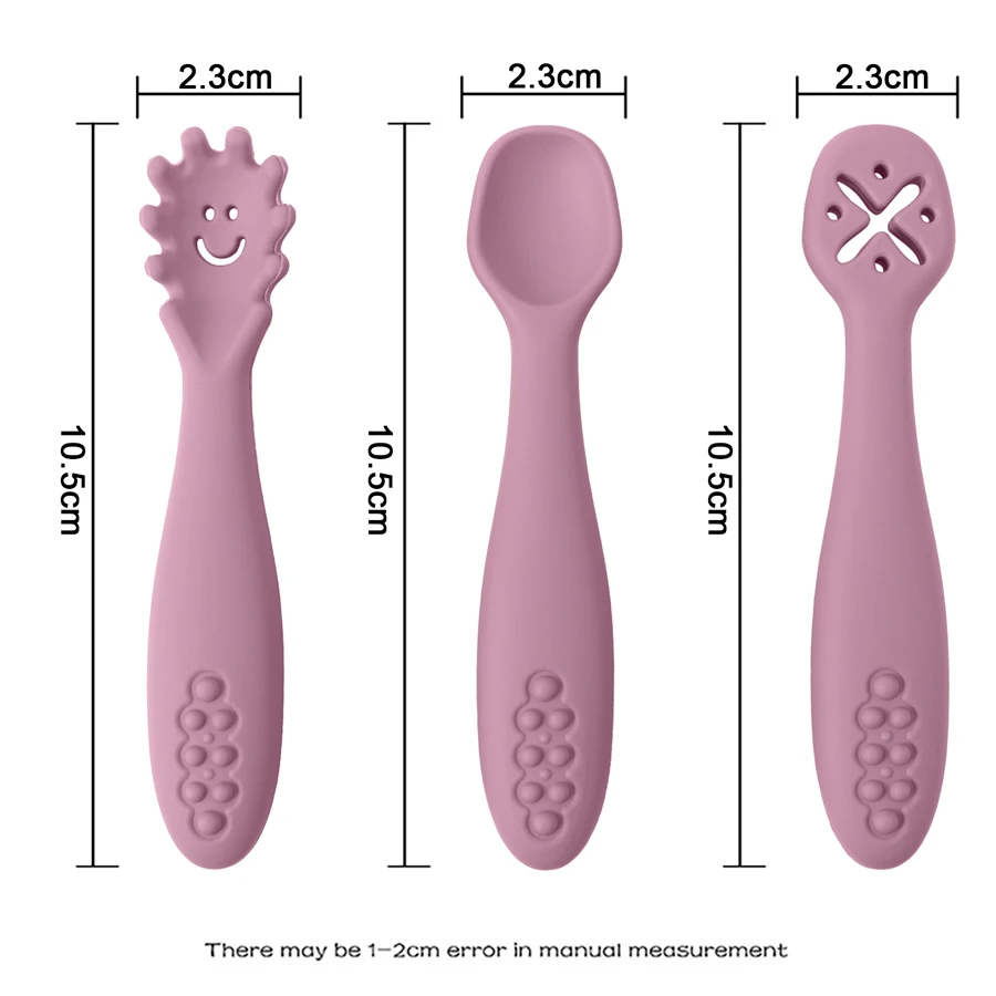 아기 식기 세트에 대 한 3PCS 실리콘 숟가락 포크 먹이 음식 유아 식사 훈련 학습 부드러운 포크 칼 어린이 식기