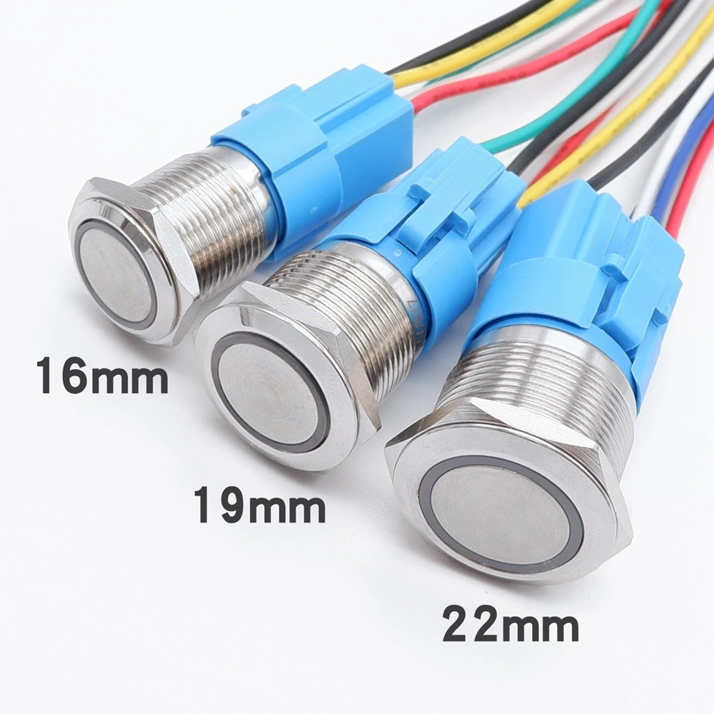 12mm 16mm 19mm 22mm 금속 푸시 버튼 스위치 플랫 헤드 1NO1NC 시작 중지 LED 라이트 레드 오렌지 블루 그린 화이트 3v 12v 24v 110v