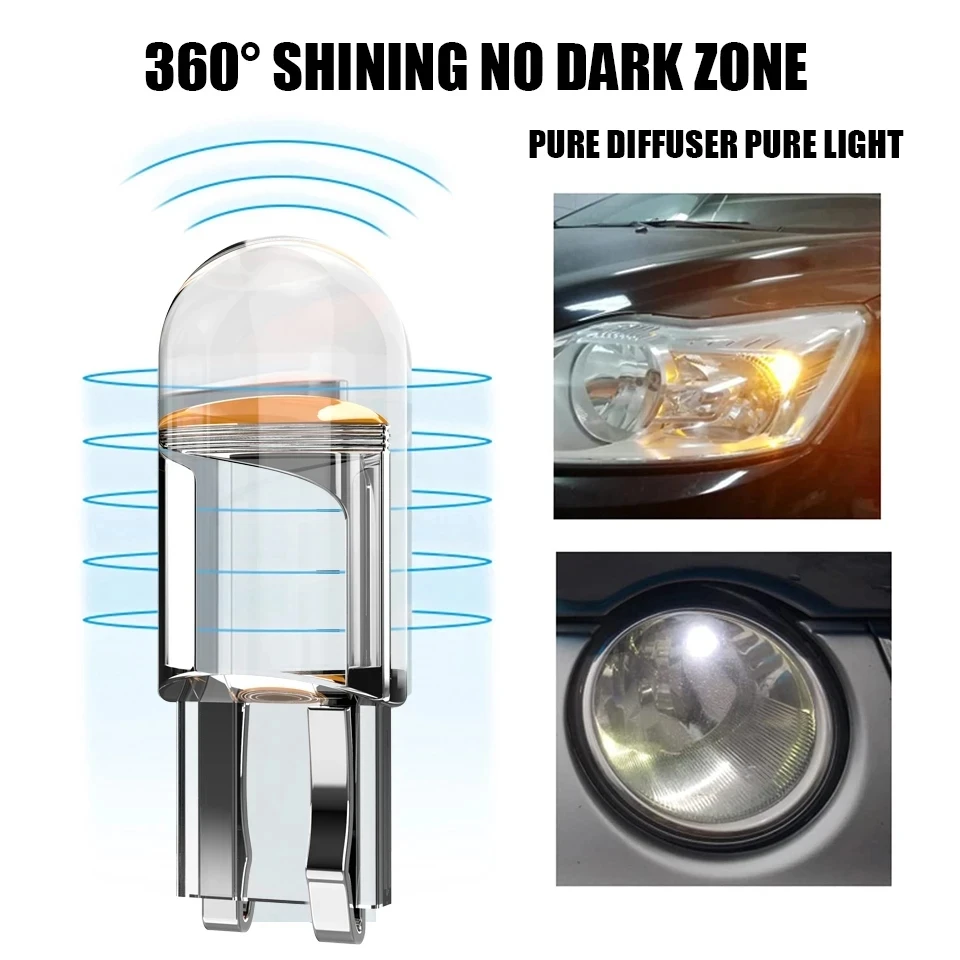 자동차 LED T10 W5W Canbus 유리 COB 6000k 독서 돔 램프 마커 웨지 번호판 전구 168 194 192 DC 12V 흰색 파란색 빨간색
