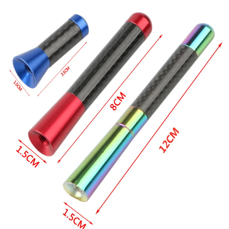 3.5cm/8cm/12cm 범용 자동차 짧은 라디오 안테나 탄소 섬유 검은 자동차 지붕 안테나 라디오 공중 FM/AM 금속 수신 안테나