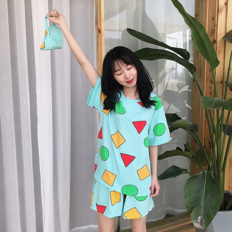 Pijama Sin Chan Man Pajama Sinchan 코튼 여름 짧은 세트 커플 남성과 여성을위한 일본 잠옷 잠옷 2024