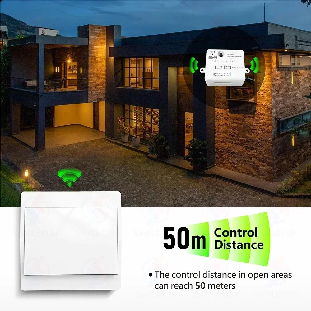 미니 433MHz 스마트 라이트 스위치, 50m 자체 전원 무선 벽 스위치 필요 없음 배터리, 110V 220V 미니 RF 모듈, 가전 제품
