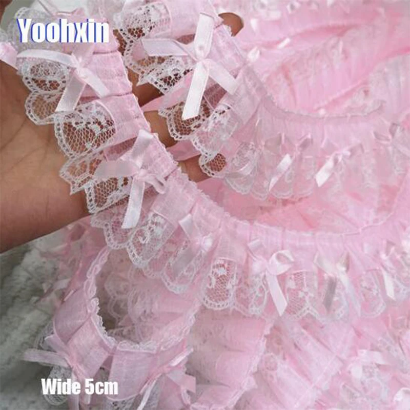 5CM 와이드 새로운 핑크 자수 3D 꽃 레이스 패브릭 트림 리본 DIY 바느질 아플리케 칼라 프린지 술 웨딩 Guipure 장식