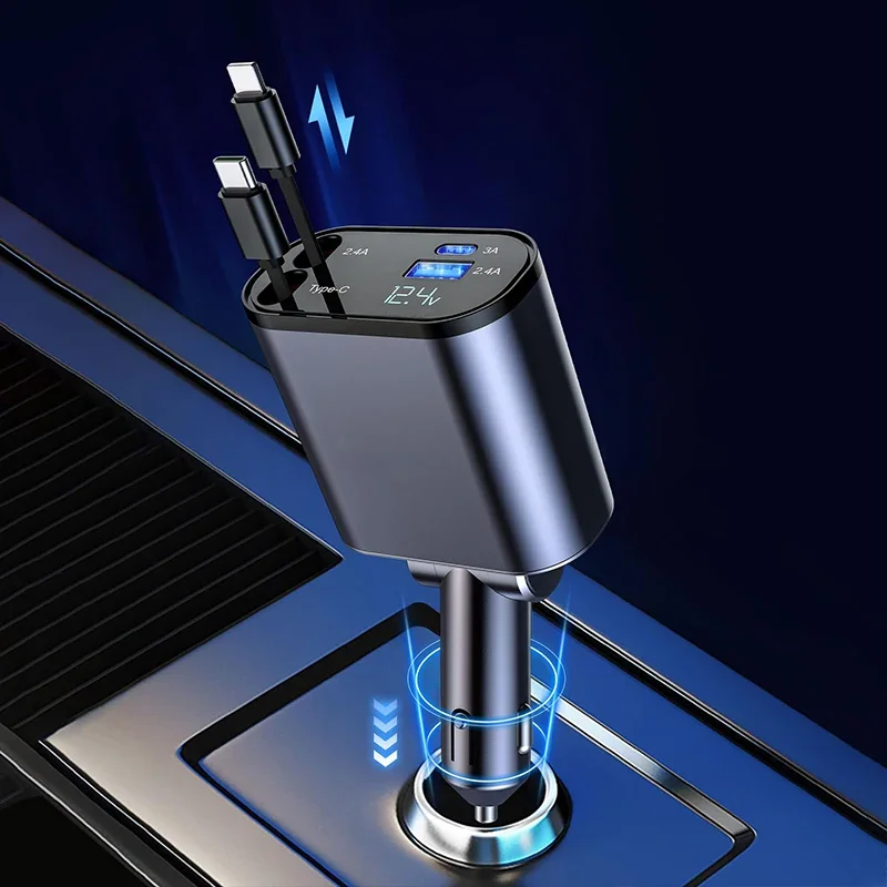 새로운 도착 100w 4 IN 1 개폐식 차량용 충전기 아이폰 용 USB 유형 C 케이블 삼성 고속 충전 코드 담배 라이터 어댑터 title=새로운 도착 100w 4 IN 1 개폐식 차량용 충전기 아이폰 용 USB 유형 C 케이블 삼성 고속 충전 코드 담배 라이터 어댑터 