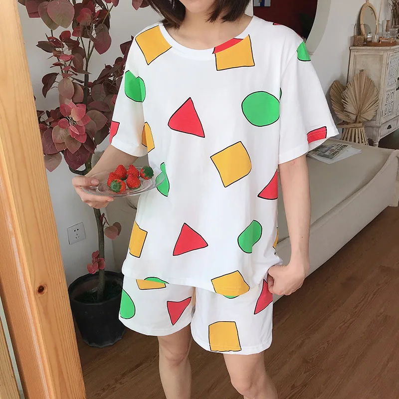 Pijama Sin Chan Man Pajama Sinchan 코튼 여름 짧은 세트 커플 남성과 여성을위한 일본 잠옷 잠옷 2024