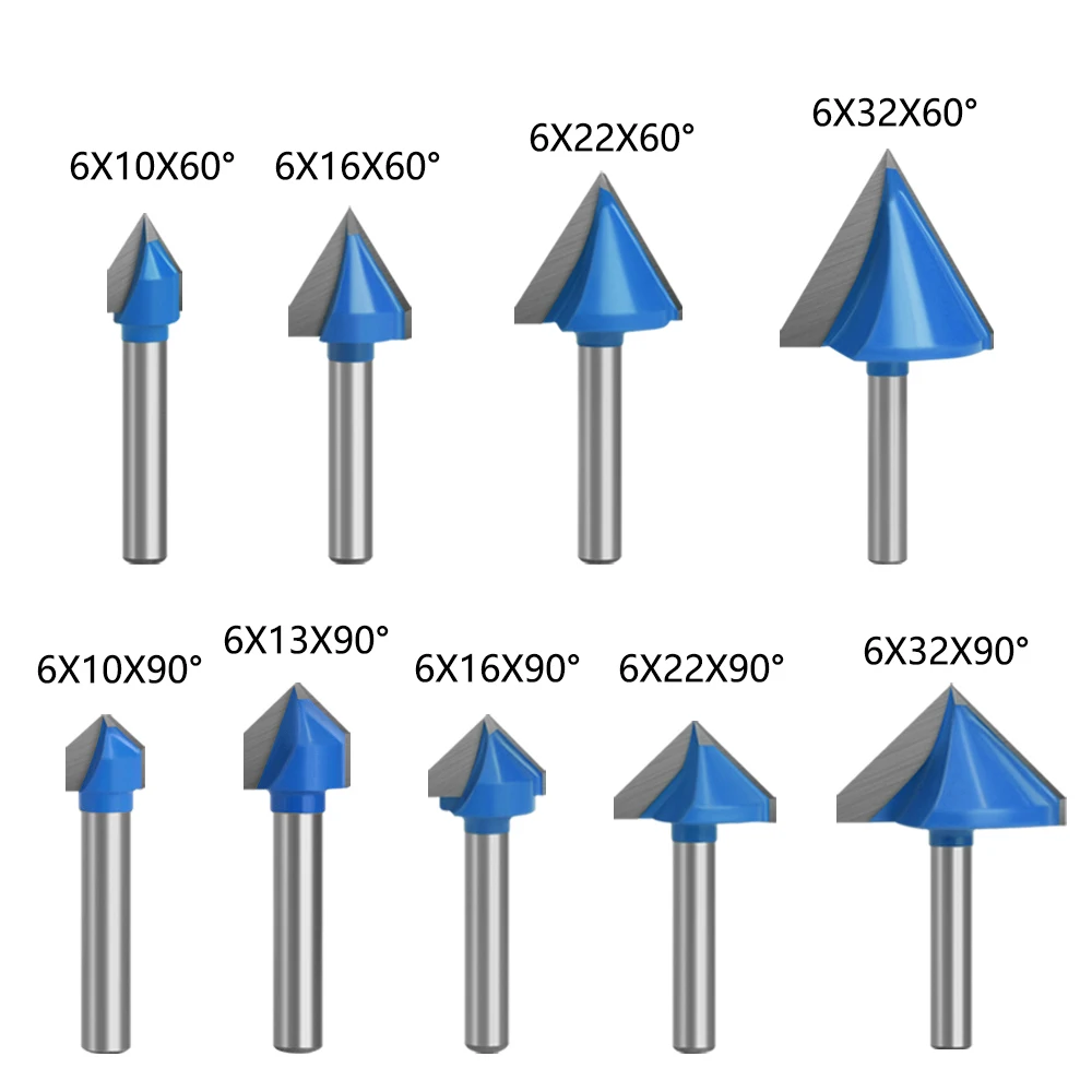 LAVIE 1pc 6mm 생크 60 90 120 150 학위 V 유형 슬롯 커터 비트 CNC 조각 솔리드 라우터 비트 초경 밀링 커터 C06027