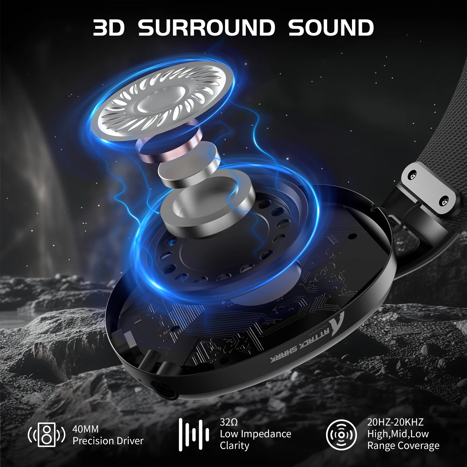 Attack Shark L80 트라이 모드 게임용 헤드셋, 경량 180g, 5.1 채널 Hi-Fi 스테레오 서라운드 사운드, 플러그형 마이크