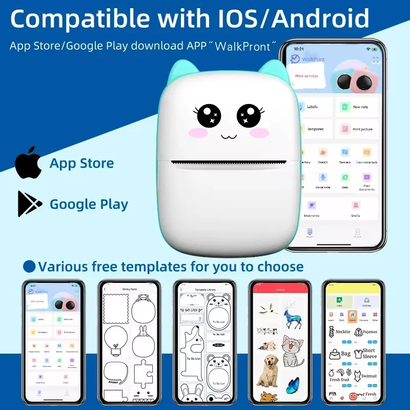 새로운 휴대용 미니 프린터 무선 블루투스 안드로이드 iOS 모바일 사진 열전 사 프린터 태그 종이 롤이있는 Termica 라벨 메이커