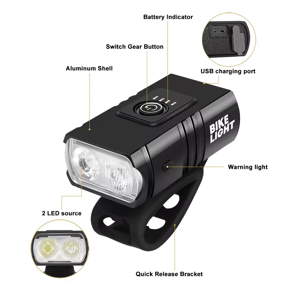 2 T6 LED 자전거 전조등 Type-C 충전식 자전거 전조등 MTB 도로 자전거 전조등 야간 사이클링 안전