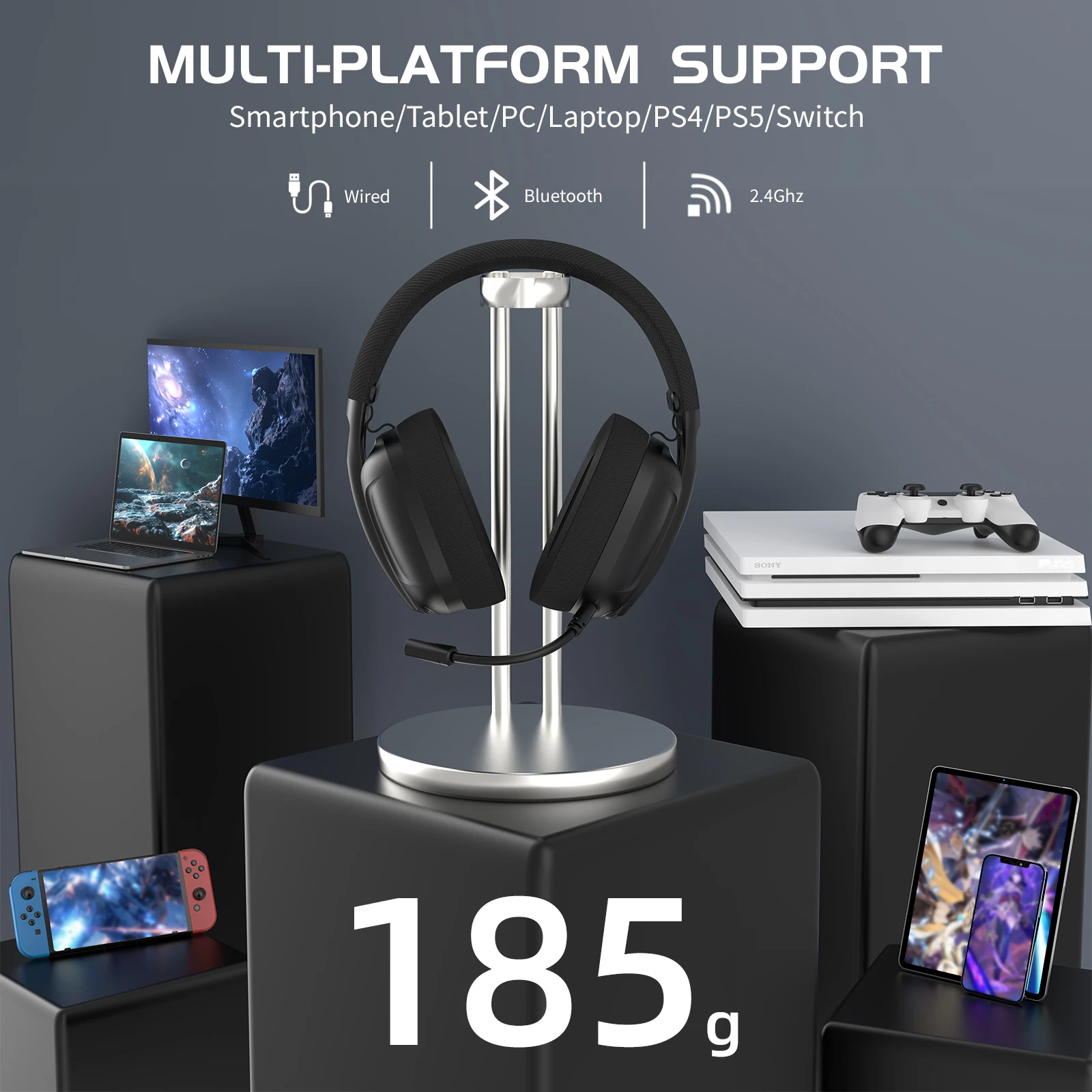 Attack Shark L80 트라이 모드 게임용 헤드셋, 경량 180g, 5.1 채널 Hi-Fi 스테레오 서라운드 사운드, 플러그형 마이크