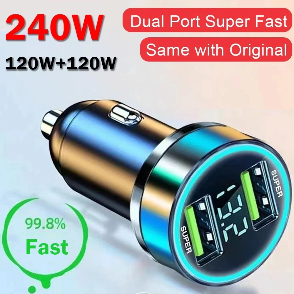 240W 차량용 충전기 듀얼 USB 포트 120W 초고속 충전(디지털 디스플레이 포함) iPhone Samsung Xiaomi용 빠른 충전 어댑터 title=240W 차량용 충전기 듀얼 USB 포트 120W 초고속 충전(디지털 디스플레이 포함) iPhone Samsung Xiaomi용 빠른 충전 어댑터 