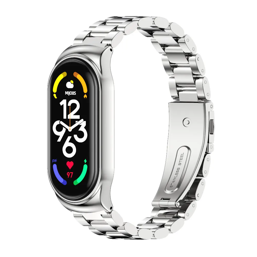 Mi Band 9 10 8 7 6 5 4 용 금속 스트랩 Xiao mi Mi Band 9 용 스테인레스 팔찌 Mi Band 8 Mi Band 7 손목 밴드 액세서리