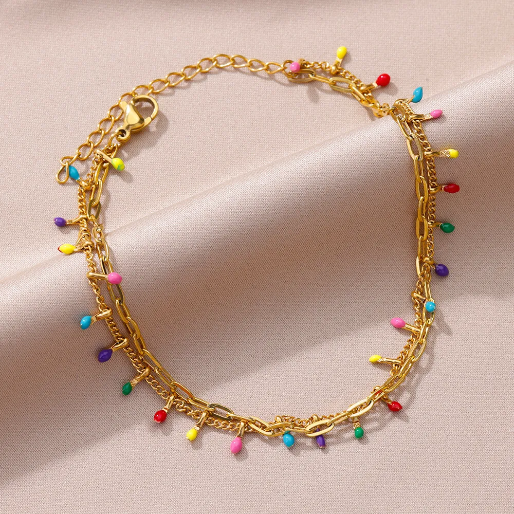 여성을위한 Anklets 여름 해변 액세서리 스테인레스 스틸 모조 진주 체인 Anklet 골드 컬러 다리 팔찌 Bodychain 선물