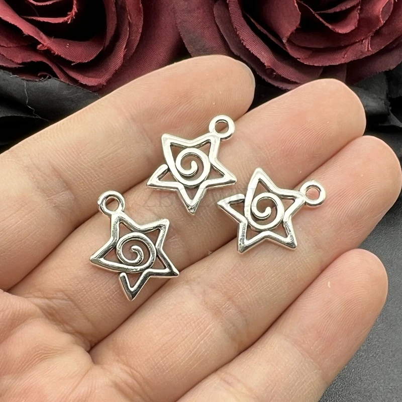 20pcs 17*20mm 골동품 은색 색상 소용돌이 스타 매력 천체 펜던트 디자이너 매력 보석 만들기 DIY 쥬얼리 결과