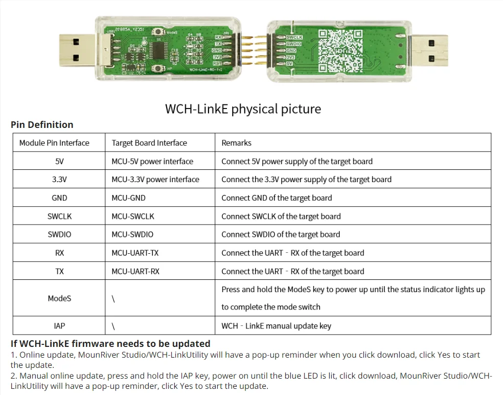 WCH LinkE 온라인 다운로드 디버거 지원 WCH RISC-V 아키텍처 MCU/SWD 인터페이스 ARM 칩 1 직렬 포트-USB 채널