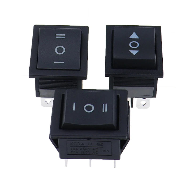 1PCS KCD4 25X31mm 블랙 로커 스위치 6 핀 3 위치 ON-OFF-ON 이중 리셋/래치 스위치 16A 250V 20A 25A 125VAC