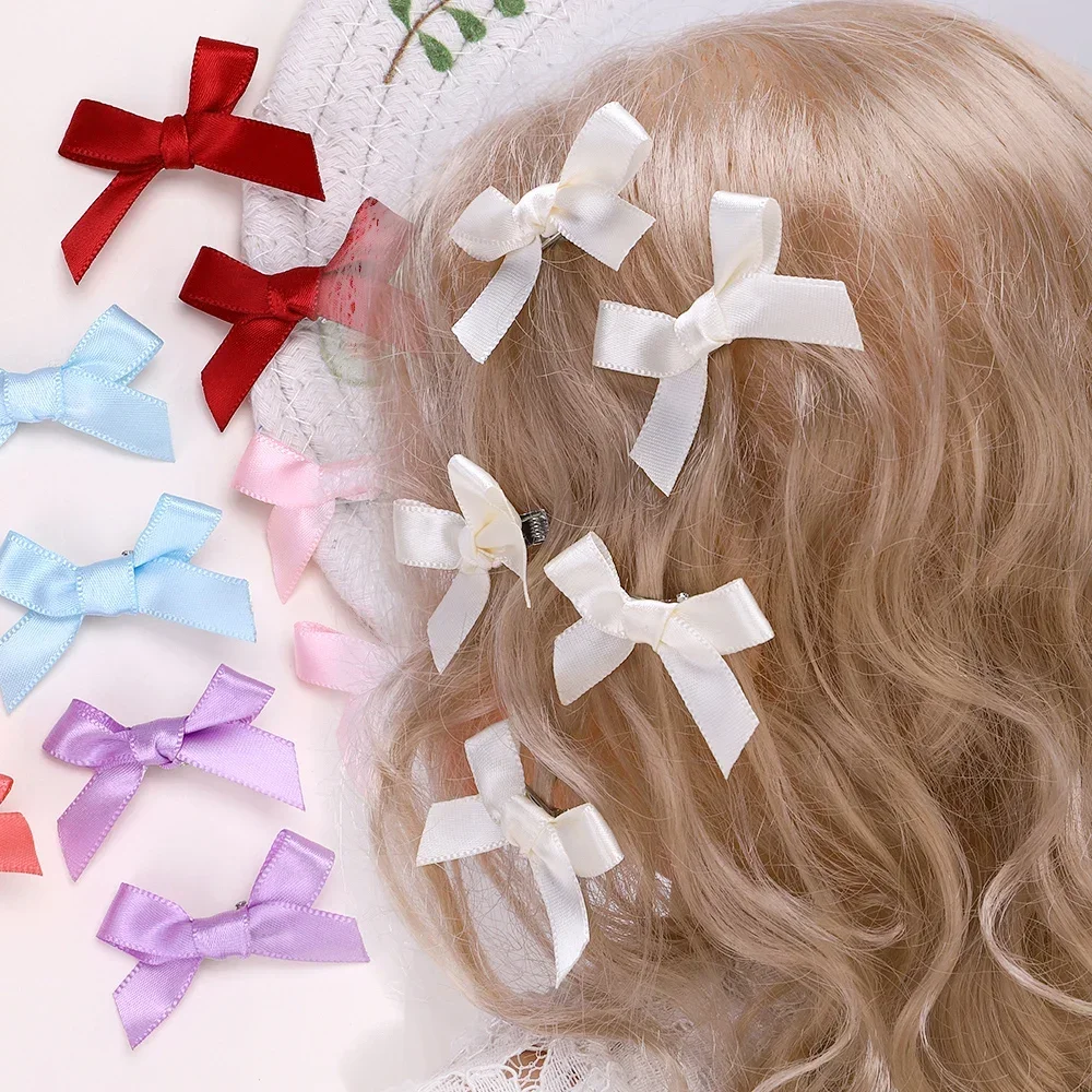 달콤한 Y2k 여자 Bowknot 미니 헤어 클립 금속 머리핀 머리 장식 자용 수제 리본 활 앞머리 클립 패션 헤어 액세서리