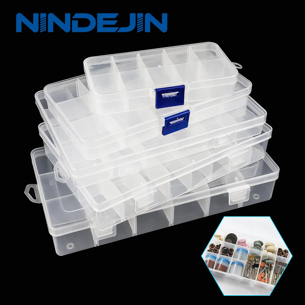 NINDEJIN 멀티 그리드 플라스틱 상자 조정 가능한 구획 보석 주최자 상자 친환경 PP 투명 보석 나사 상자 title=NINDEJIN 멀티 그리드 플라스틱 상자 조정 가능한 구획 보석 주최자 상자 친환경 PP 투명 보석 나사 상자 