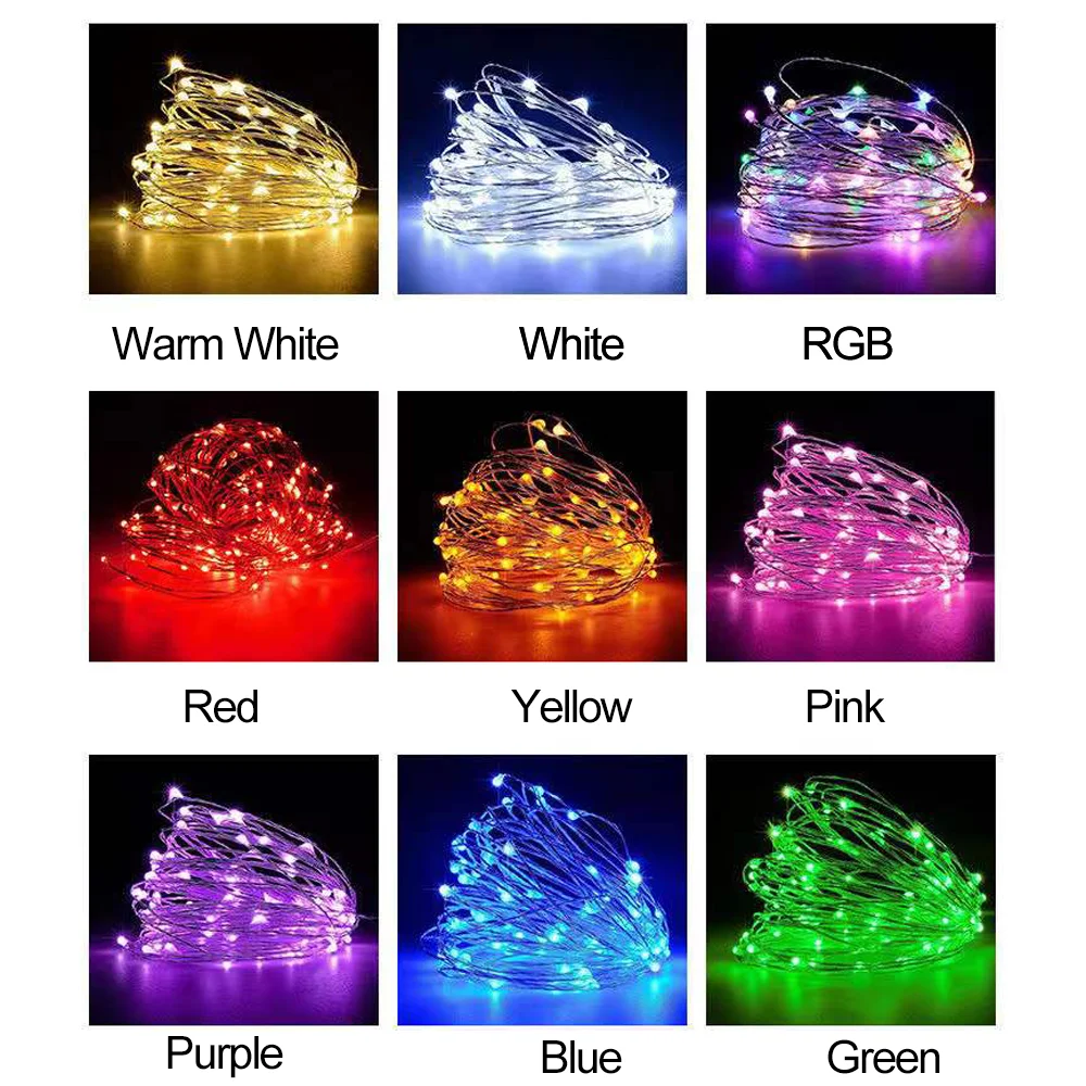 Led 구리 와이어 요정 조명 방수 LED 문자열 조명 배터리 운영 DIY 웨딩 파티 크리스마스 장식 갈 랜드