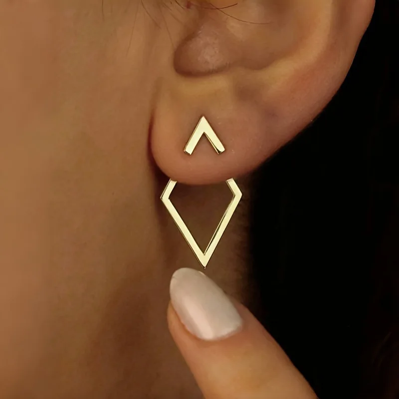 기하학 마름모 더블 레이어 조합 디자인 귀걸이 여성을위한 간단한 패션 일일 액세서리 파티 보석 생일 선물