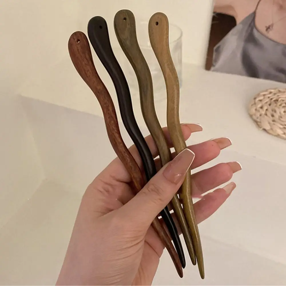 중국 스타일 우아한 우드 비녀, 여성용 머리핀, 심플한 헤어 포크, 빈티지 한푸 치파오, 머리 장식, 헤어 액세서리