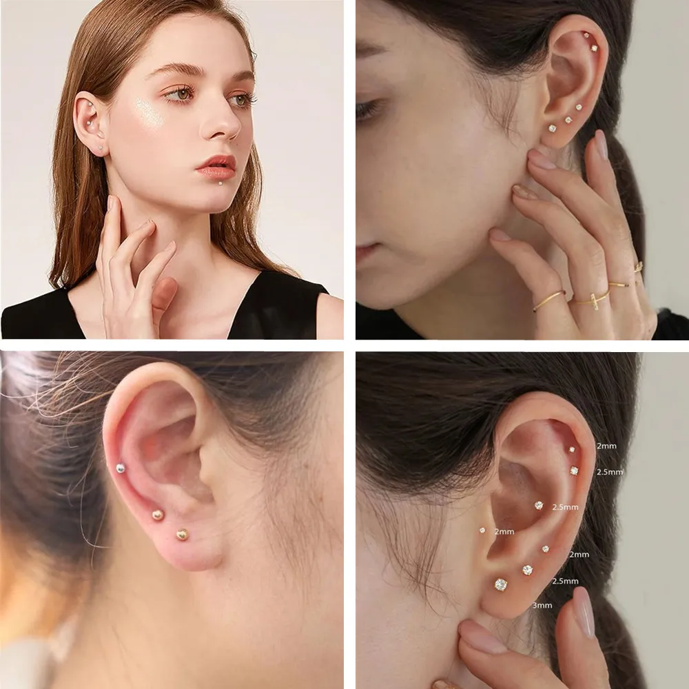 10/50PCS G23 티타늄 피어싱 Labret 립 스터드 링 CZ 16G 내부 스레드 스터드 귀걸이 귀 Tragus 연골 헬릭스 Daith Jewelry