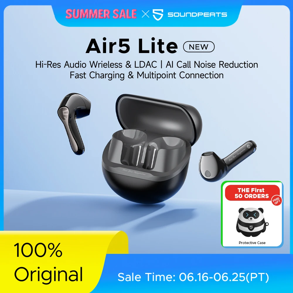 SoundPEATS Air5 Lite Bluetooth V5.4 이어버드 LDAC 고해상도 오디오 무선 이어폰, 13mm 드라이버, IPX5 방수, 다중 포인트 페어링 title=SoundPEATS Air5 Lite Bluetooth V5.4 이어버드 LDAC 고해상도 오디오 무선 이어폰, 13mm 드라이버, IPX5 방수, 다중 포인트 페어링 