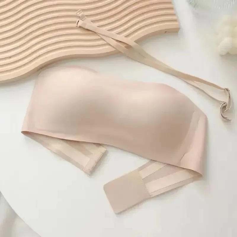 섹시한 원활한 튜브 탑 브래지어 보이지 않는 끈이 없는 브래지어 여성 속옷 얇은 미끄럼 방지 푸시 업 Bralette 무선 여성 란제리