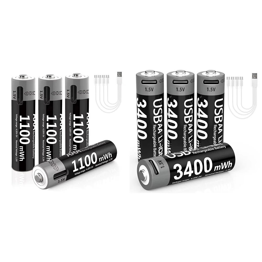 MATOV 리튬이온 AA 및 AAA 충전식 배터리 USB 리튬이온 3400mWh 1.5V AA 충전식 배터리+1100mWh 1.5V AAA 배터리 title=MATOV 리튬이온 AA 및 AAA 충전식 배터리 USB 리튬이온 3400mWh 1.5V AA 충전식 배터리+1100mWh 1.5V AAA 배터리 