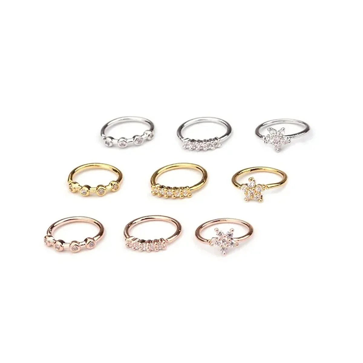 3pcs 지르콘 코 링 콧 구멍, 조정 가능한 꽃 후프 링 Tragus 귀 연골 귀걸이 저자 극성 코 피어싱 쥬얼리