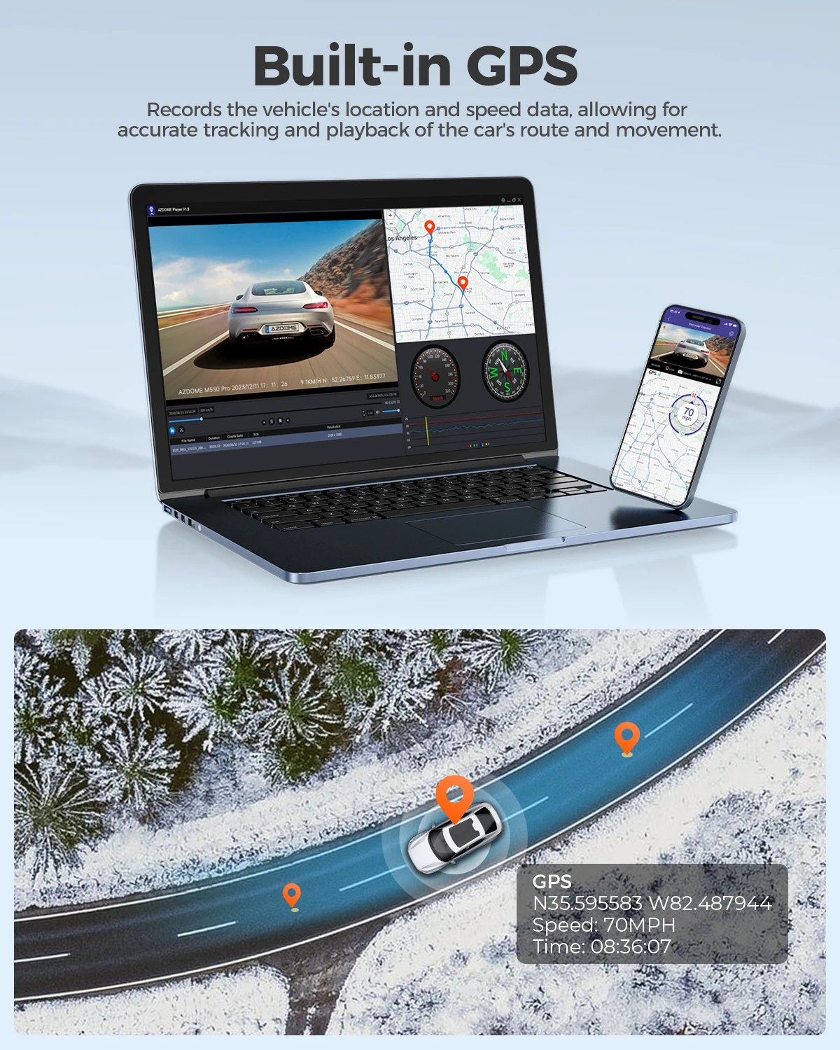 AZDOME M300S 4K 대시 캠 전면 및 후면, 자동차용 5.8G WiFi GPS 대시 카메라, 무료 64GB SD 카드, 음성 제어, WDR 야간 투시경