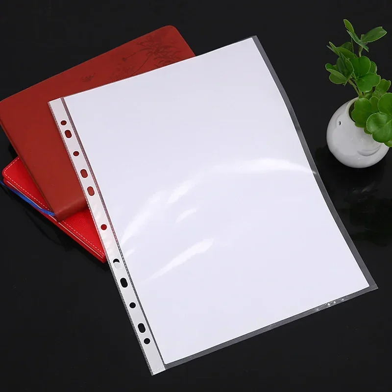 100pcs A4 시트 프로텍터 11 홀 투명 비닐 봉투 종이 주최자 문서 가방 느슨한 잎 문서 용 지우기 파일 가방