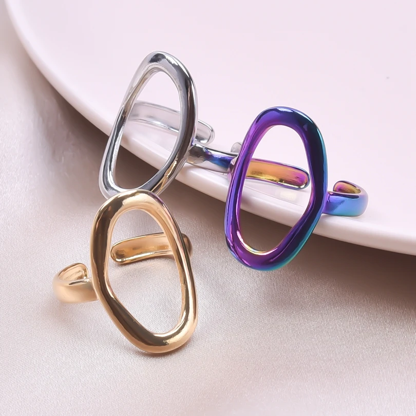 1Pc 스테인레스 스틸 방수 여성 성격 질감 Chunky 오픈 반지 빈티지 중공 불규칙한 다층 Anillos 쥬얼리