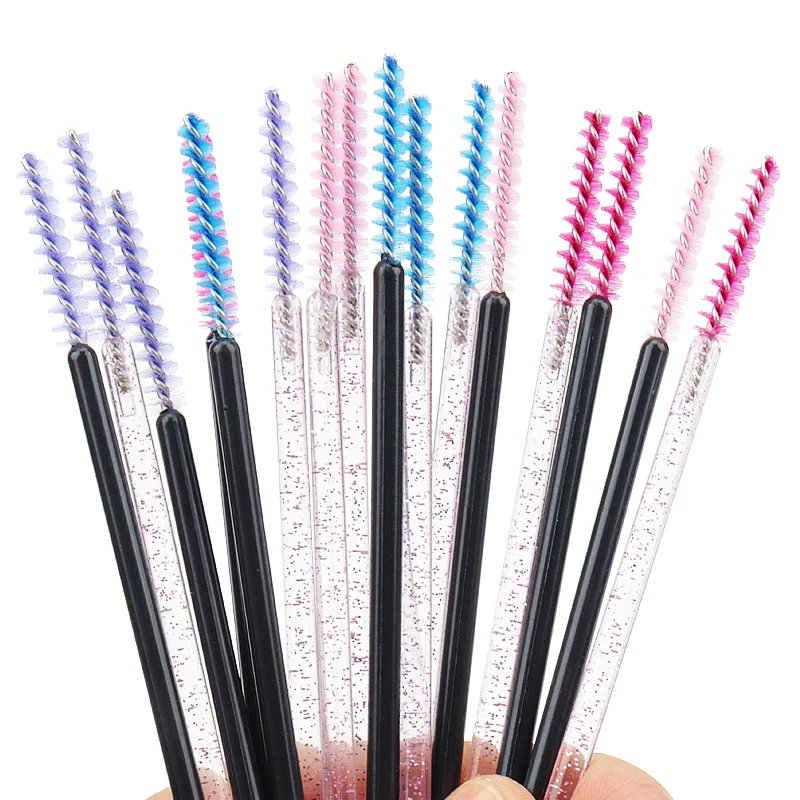 새로운 50Pcs 메이크업 속눈썹 브러쉬 일회용 크리스탈 눈썹 브러쉬 다이아몬드 핸들 마스카라 완드 애플리케이터 속눈썹 연장 도구
