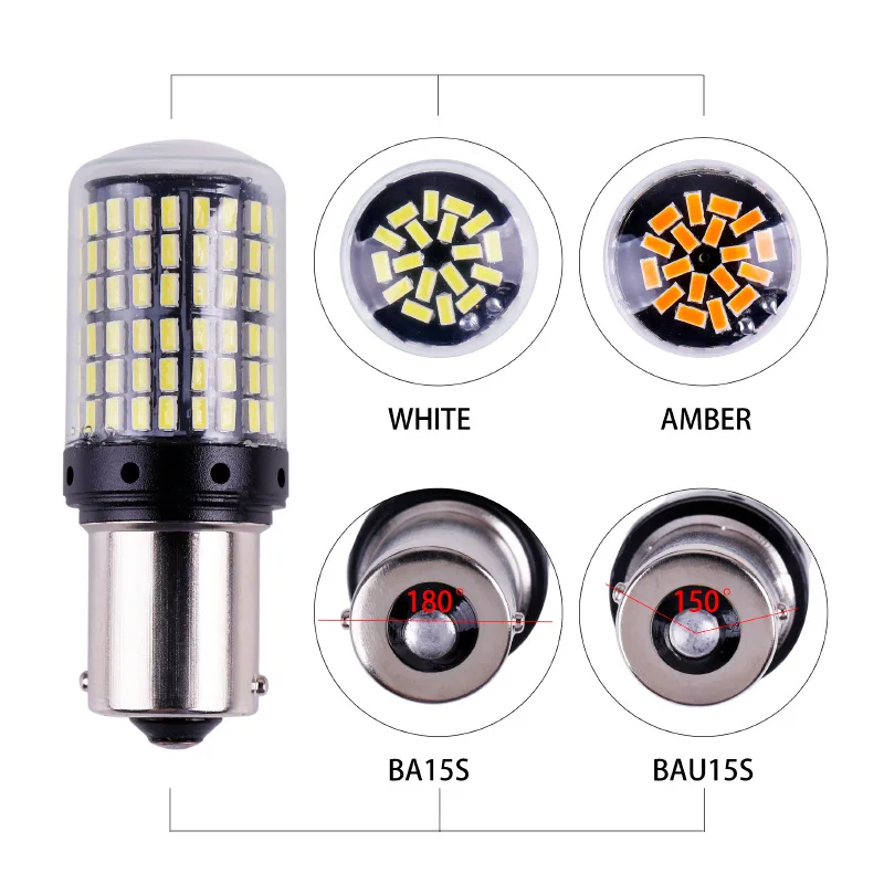자동차 후방 브레이크등 CanBus LED 방향 지시등 전구, T20, 1156 BA15S P21W 1157 BAY15D P21/5W 7440 7443 W21/5W 3156 3157 3014/144SMD