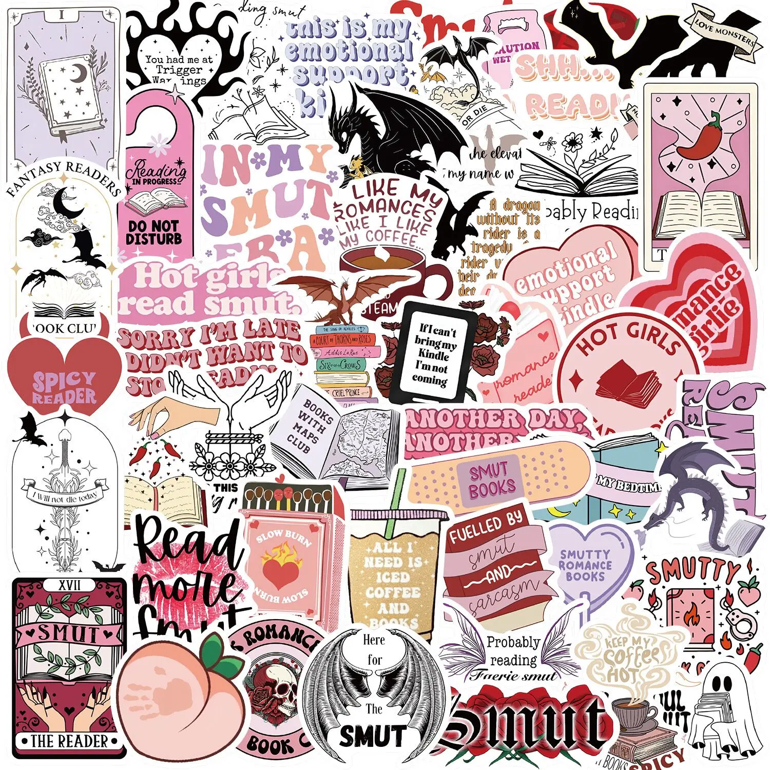 10/50/100pcs Mix Smut Dark Romance Bookish 책 독서 스티커 Kindle 미적 소녀 데칼 Ipad 전화 노트북 일기 스티커