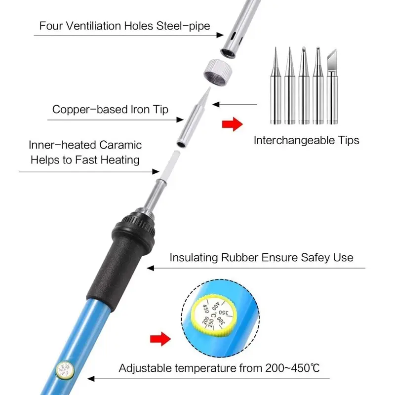 조정 가능한 온도 전기 납땜 인두 110V/220V 60W 납땜 인두 전문 주석 용접기 열 연필 용접 수리 도구