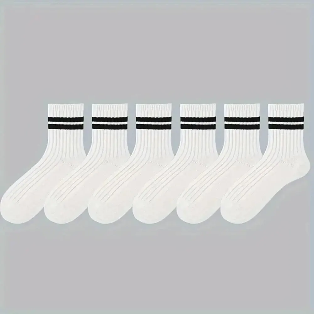 남성용 캐주얼 용수철 양말, 블랙 화이트 스트라이프 양말, 통기성 미드 튜브 양말, 고품질 라운드 넥 양말, 가을, 6 쌍, 10 쌍, 15/20 쌍