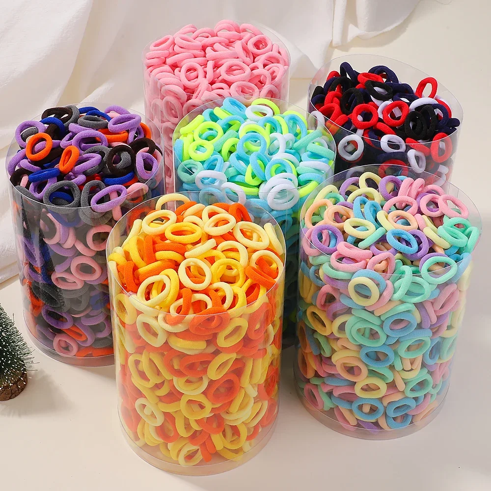 100/300/500 pcs 소녀 다채로운 탄성 헤어 밴드 포니 테일 잡아 헤어 타이 고무 밴드 Scrunchie 헤어 액세서리 밴드 소녀를위한