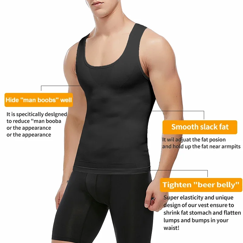 남성 슬리밍 바디 셰이퍼 Shapewear Abs 복부 압축 셔츠는 여성형 유방 운동 탱크 탑 언더 셔츠를 숨깁니다.