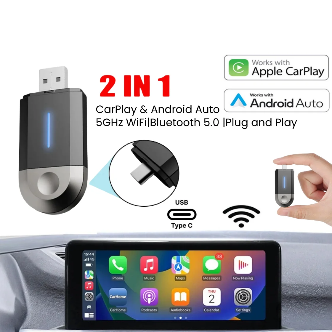 피버스 링크 2 인 1 미니 카플레이 무선 어댑터, 원활한 통합 안드로이드 오토, 애플 USB C 타입 동글, 범용 자동차 title=피버스 링크 2 인 1 미니 카플레이 무선 어댑터, 원활한 통합 안드로이드 오토, 애플 USB C 타입 동글, 범용 자동차 