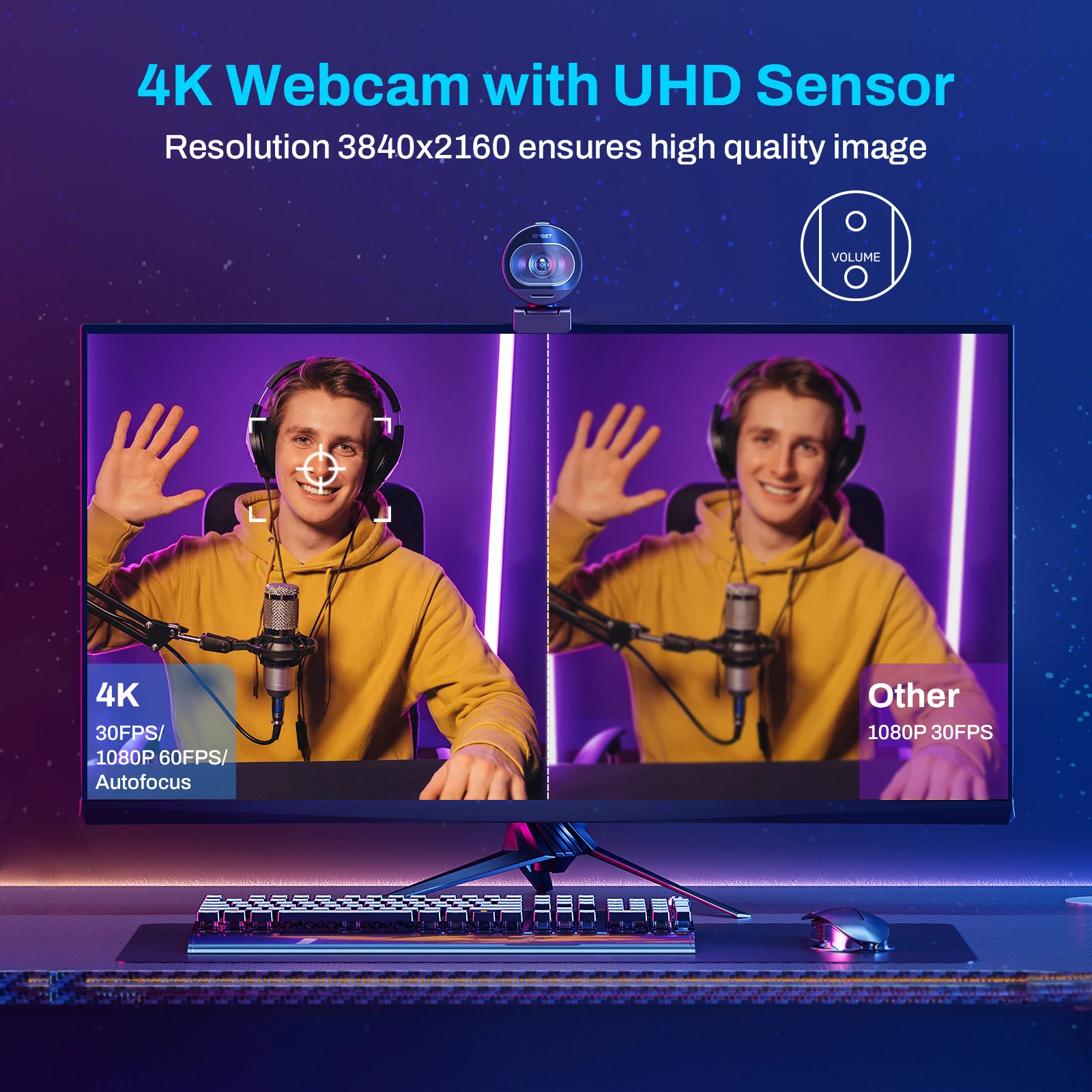 웹캠 4K 스트리밍 웹 카메라 1080P 60FPS USB 카메라 EMEET S600 Tiktok/YouTube용 마이크가 있는 자동 초점 라이브 스트림 카메라