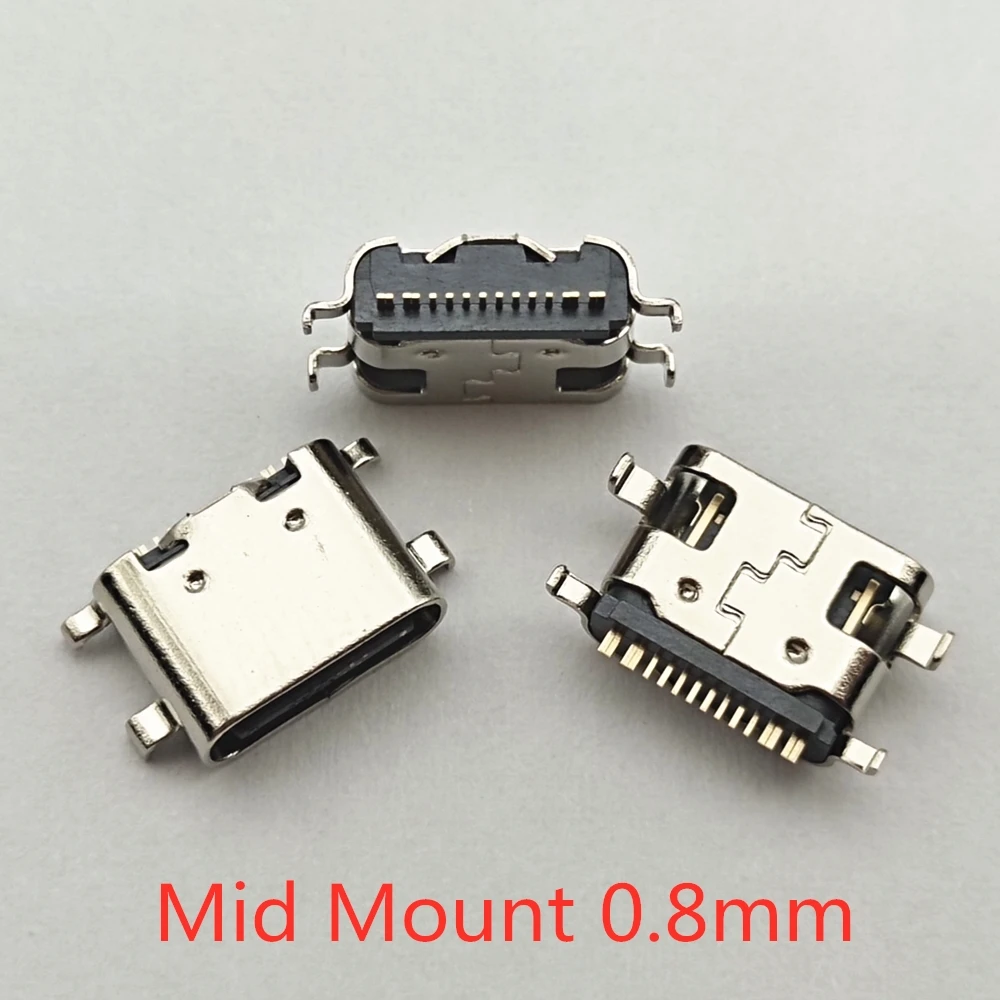 10-100pcs USB-3.1 USB 커넥터 유형 C 수평 중간 마운트 16P 여성 1.6mm 스루 보드 0.8mm 충전기 어댑터 DIY 유형 C